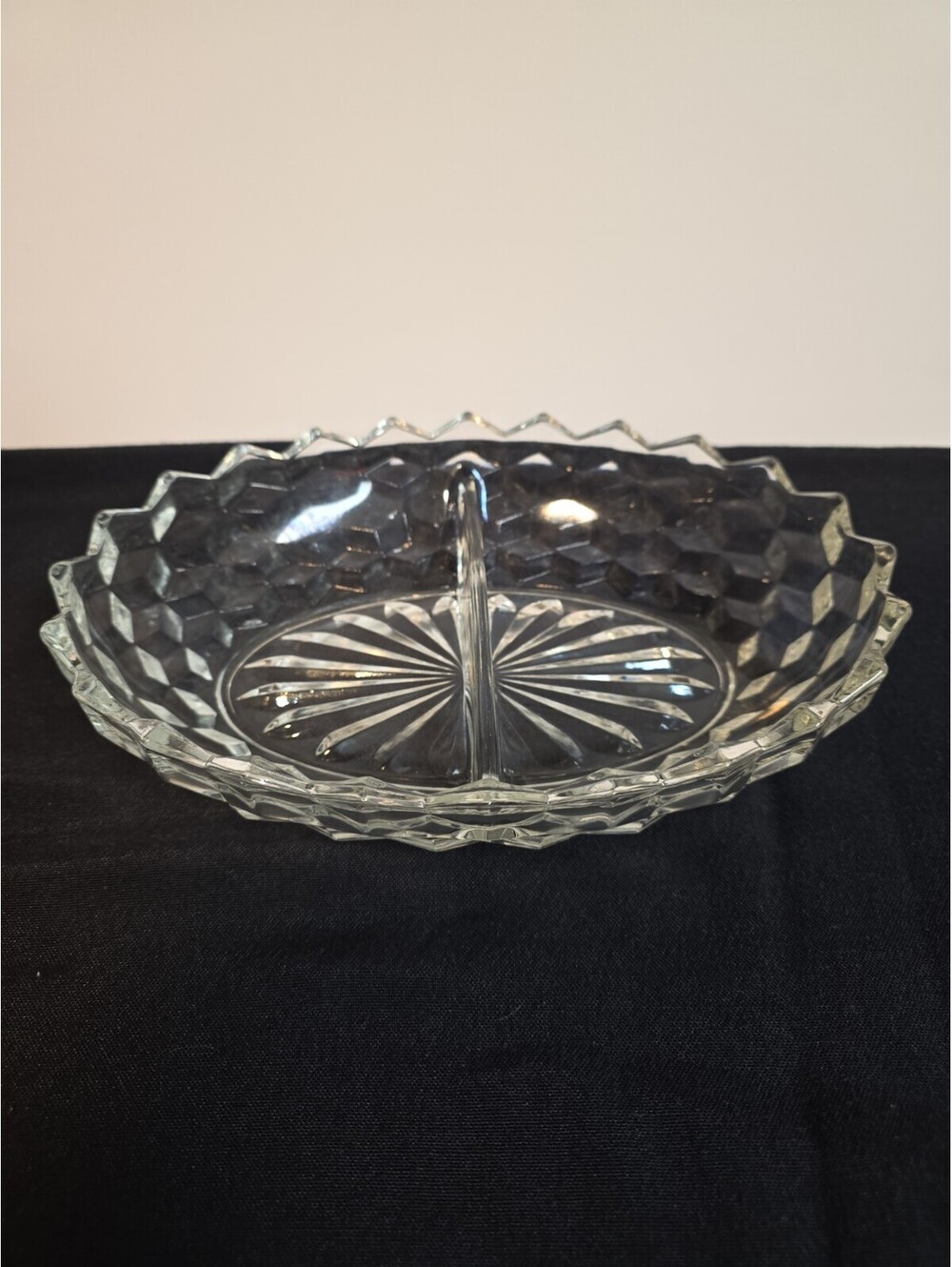 Vintage Fostoria Glass American Clear  Divided Oval Serving Bowl Cubist 7"×10"